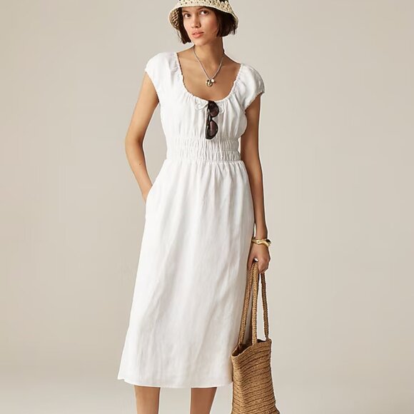 J. Crew Tall cap-sleeve midi dress in linen in White- Size XXL - Picture 1 of 8
